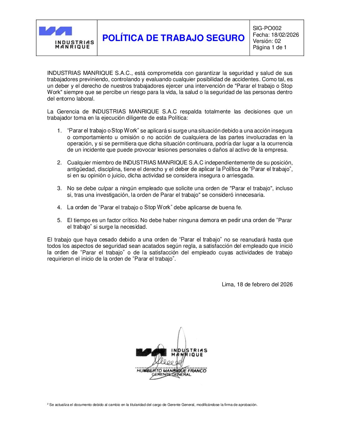 SIG-PO002 Politica Trabajo Seguro V2